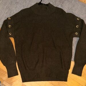 Women's Olive Button-Accent Turtleneck Sweater